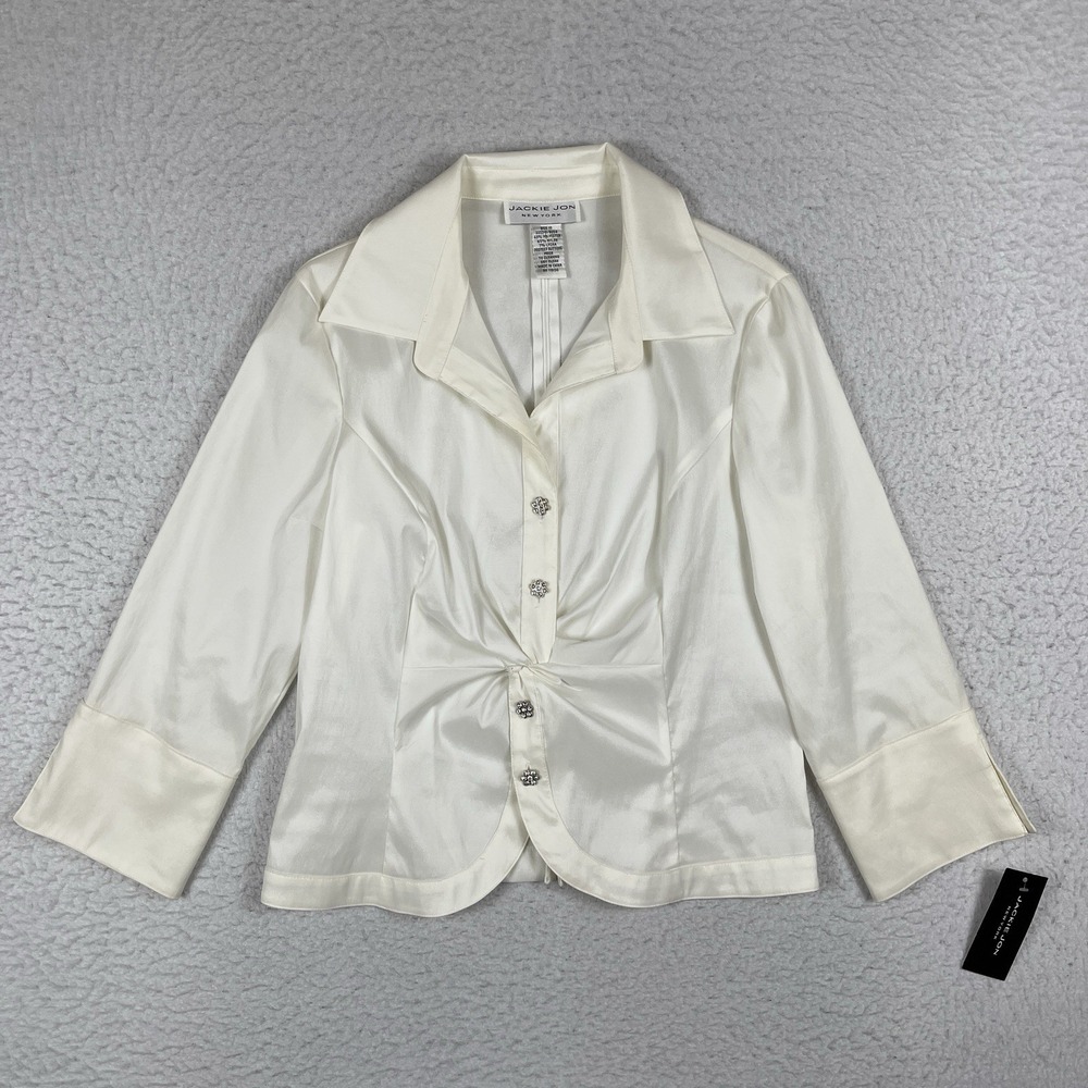 Jackie Jon Shirt Womens 10 White Ivory Blouse Vintage Retro Feminine Elegant Top